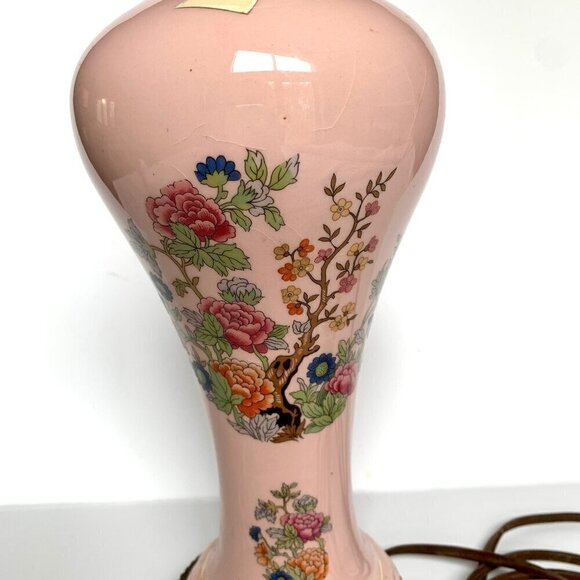 Vintage Light Pink Glass & Metal Floral Table Lamp - Picture 5 of 10